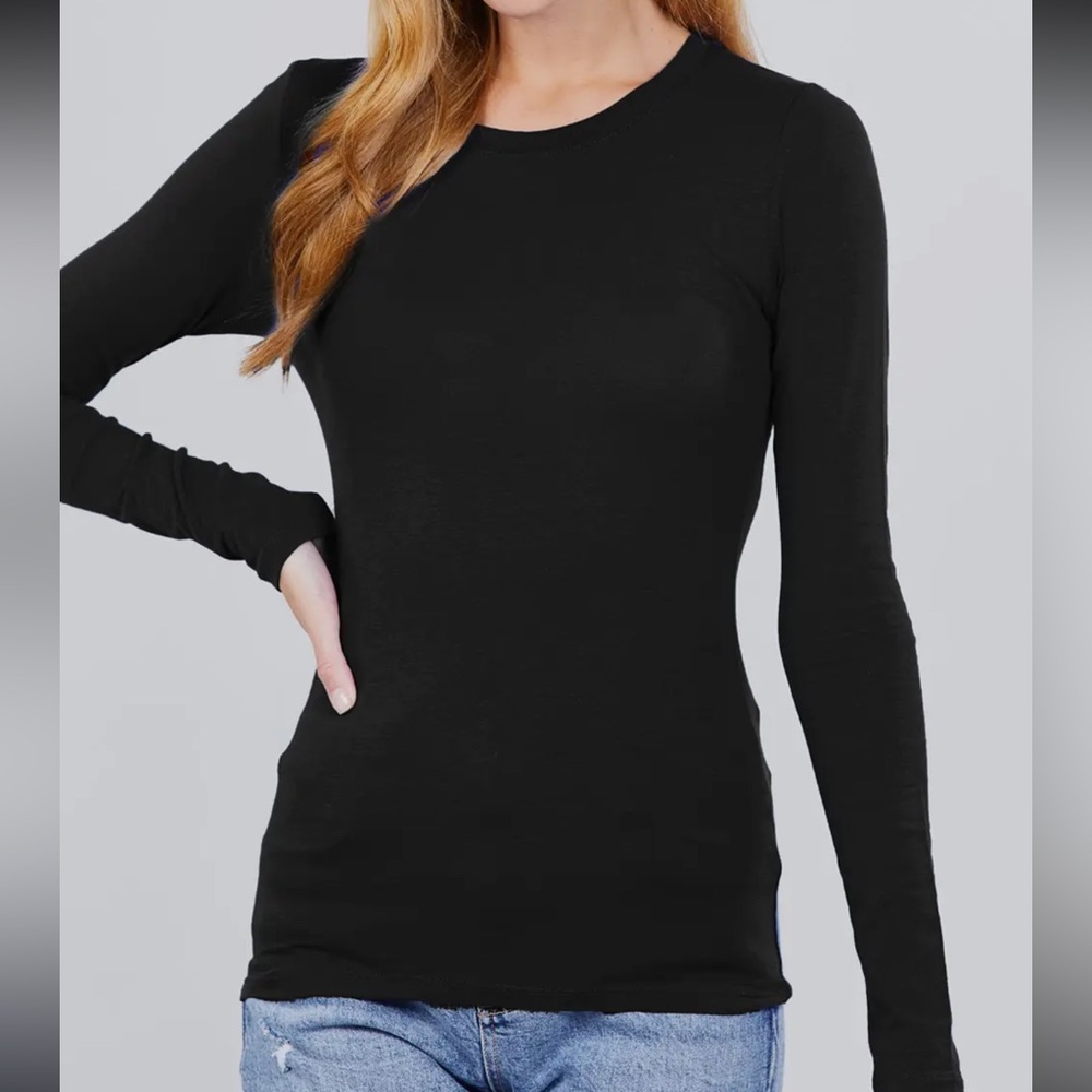 LONG SLEEVE CREW NECK COTTON SPANDEX TOP